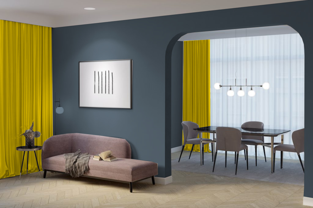 Gold Curtains with Blue Gray Walls