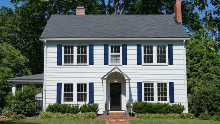 Colonial Blue Shutters with White House