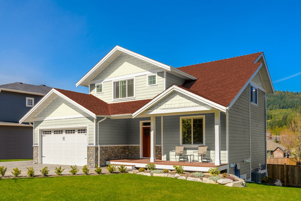 beige house with red roof