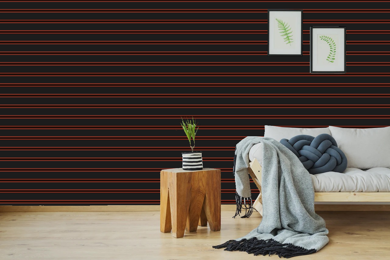 graphite grey and tangerine horizontal striped walls