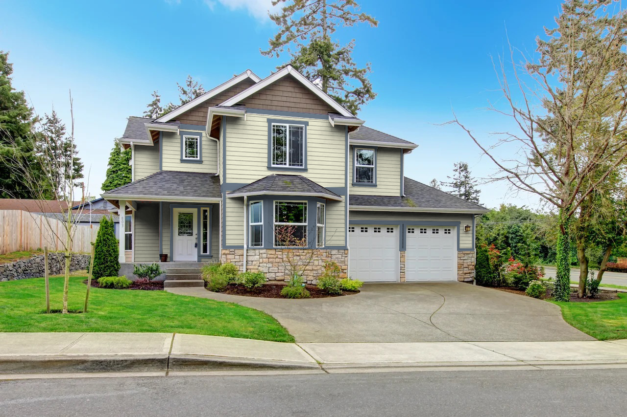beige house with slate gray trim