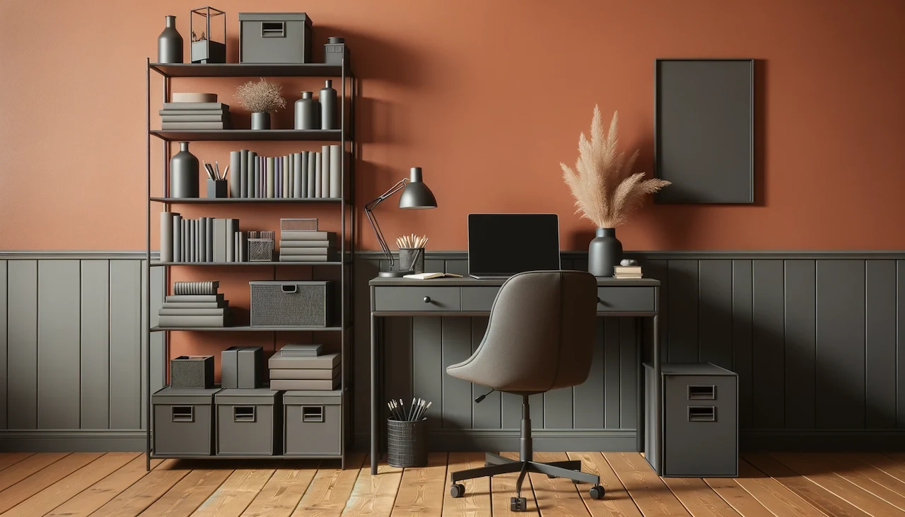 terracotta and charcoal gray office