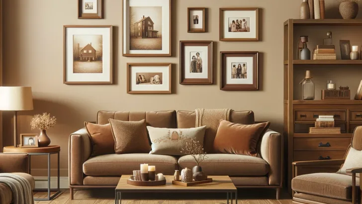 beige walls and brown furniture
