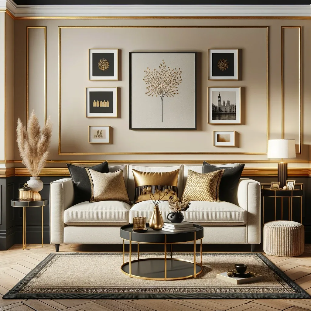 black and gold living room