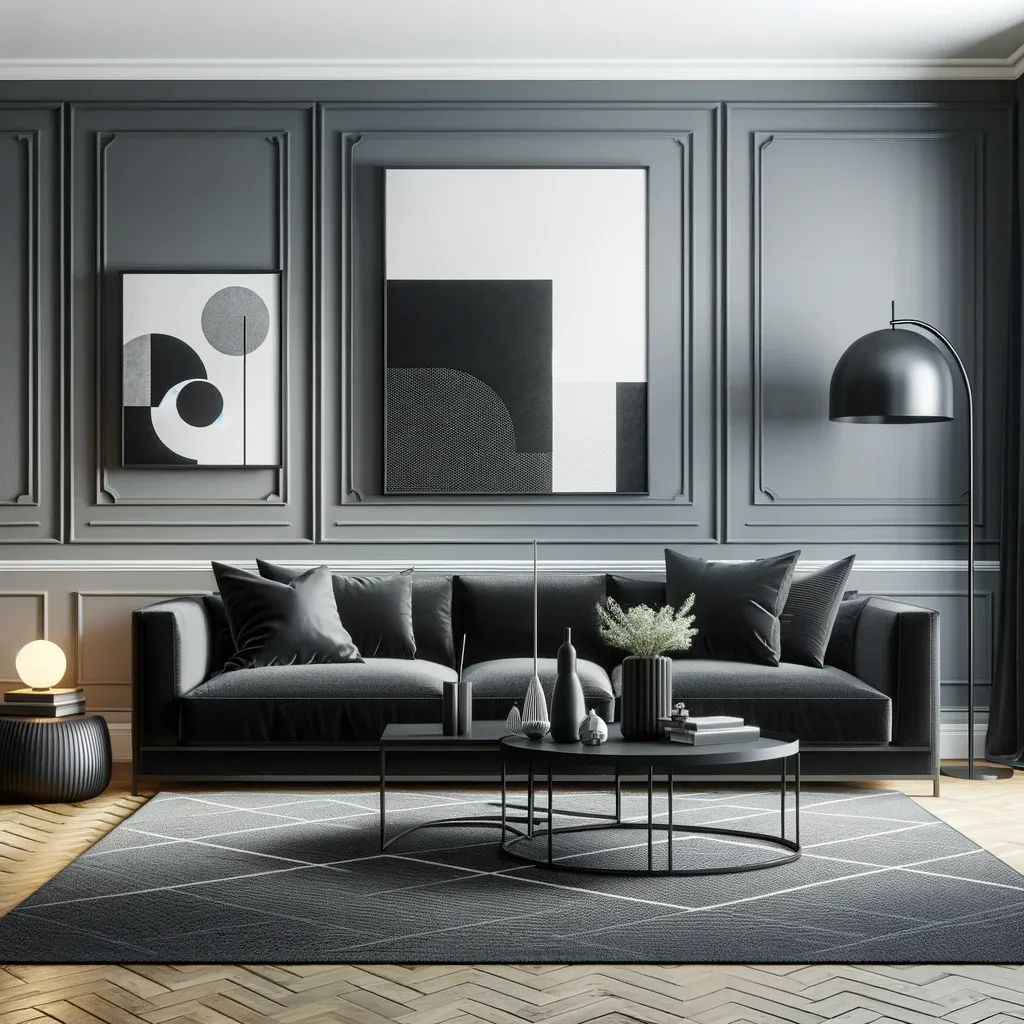 black couch with gray walls