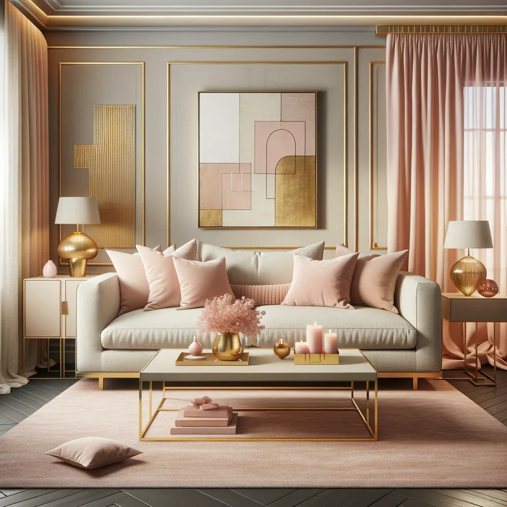 blush pink and gold living room