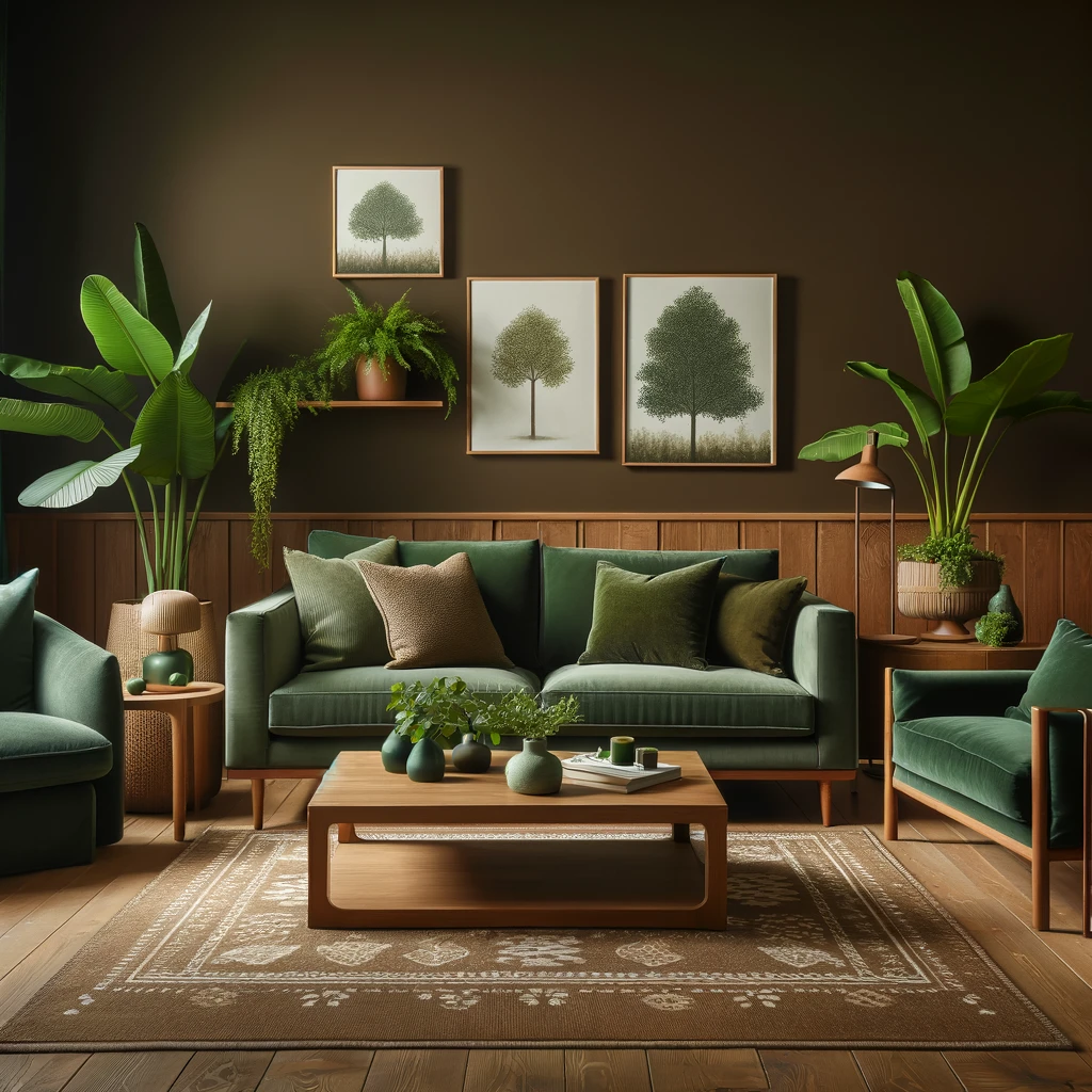 brown walls with forest green furniture