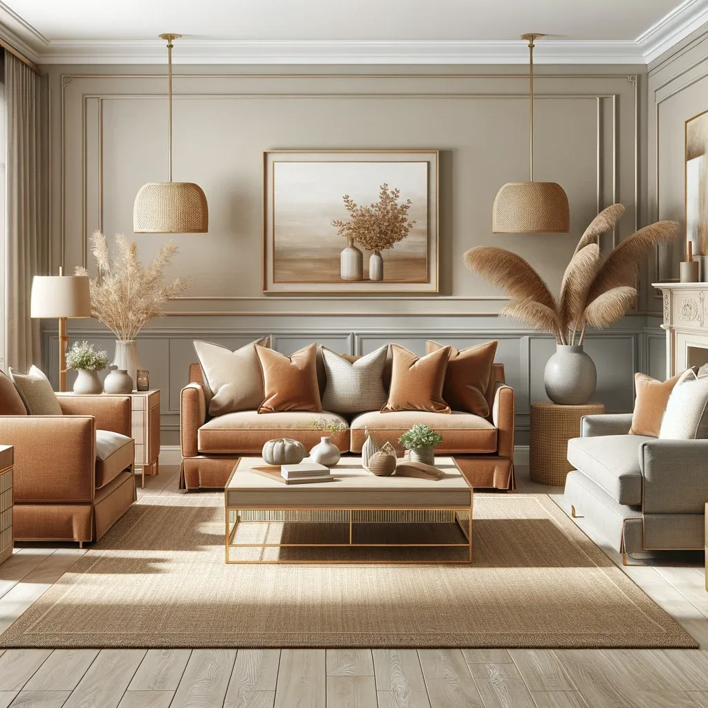 caramel furniture with gray floors