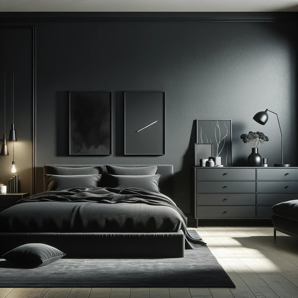 charcoal gray walls and black bedroom furniture