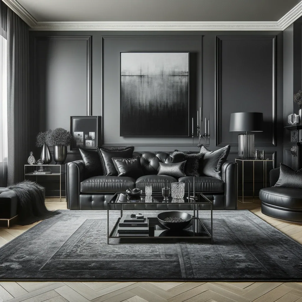 charcoal gray walls and black furniture