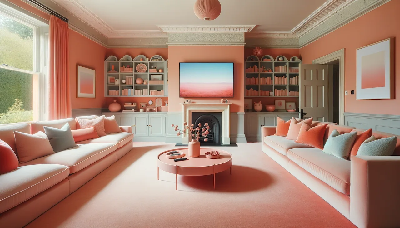 coral and pastel pink lounge