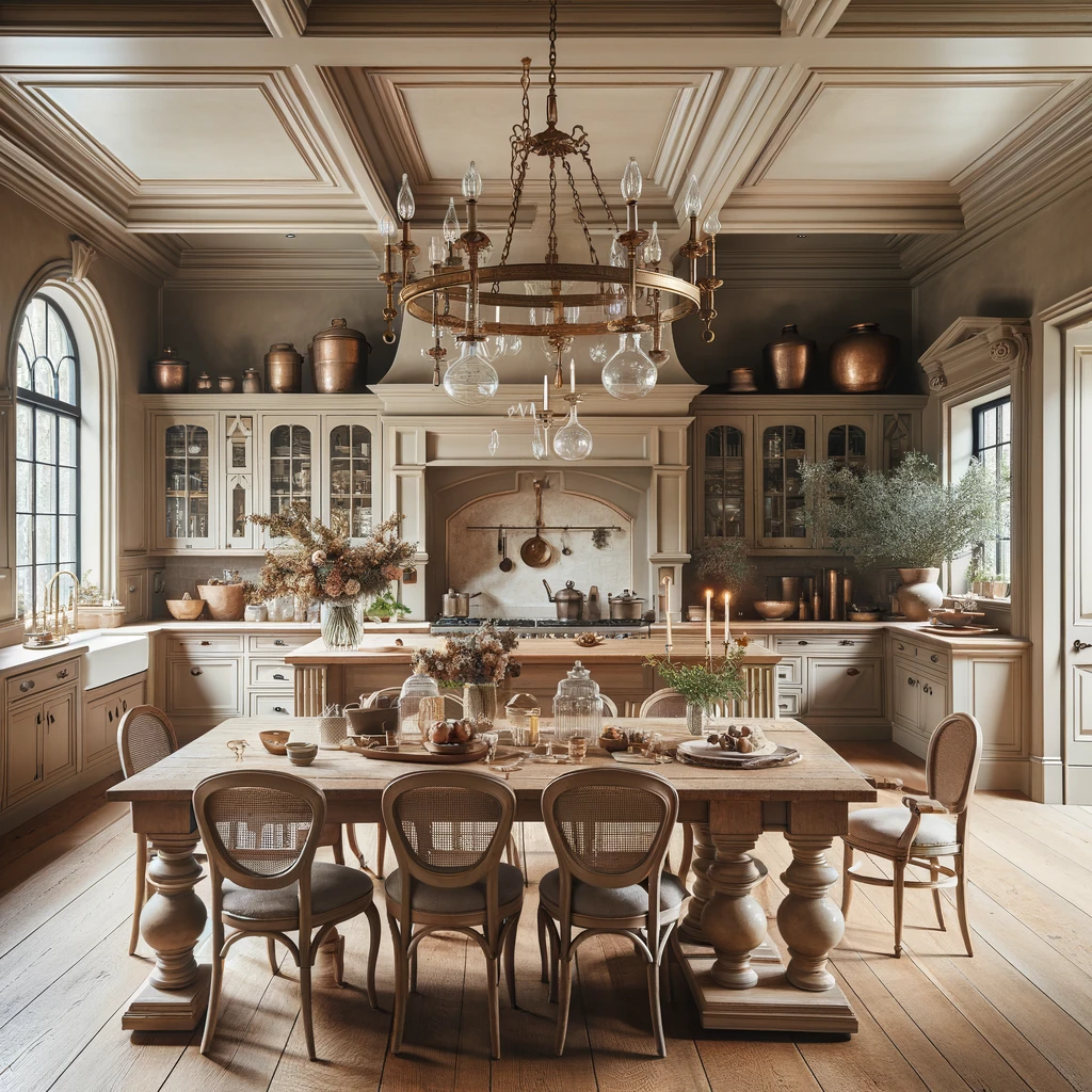farmhouse kitchen with taupe walls
