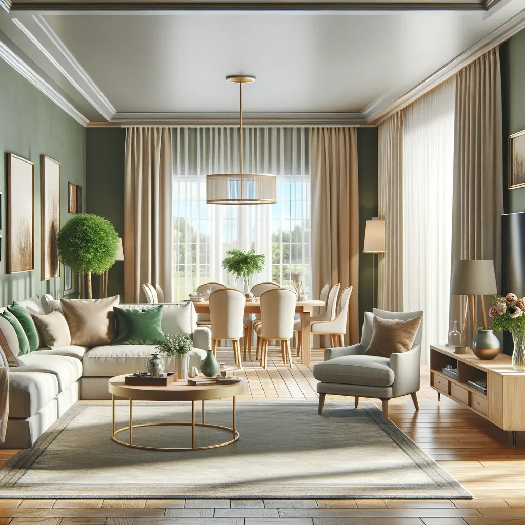 green walls with beige curtains