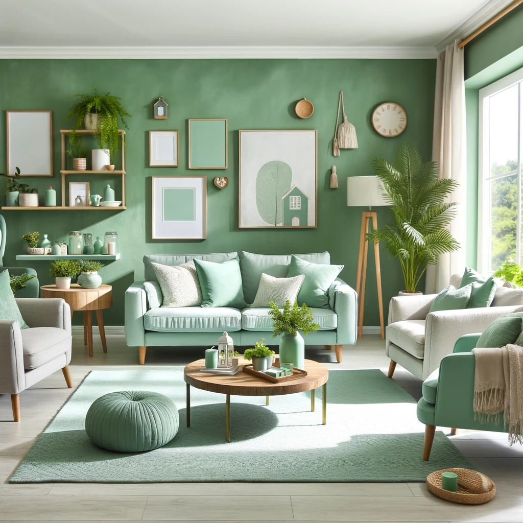 green walls with mint green furniture