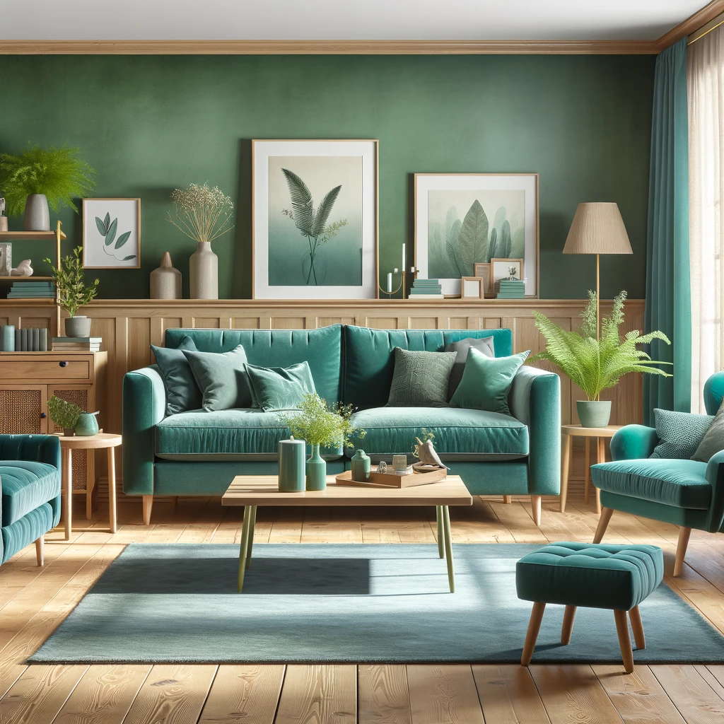 green walls with teal furniture