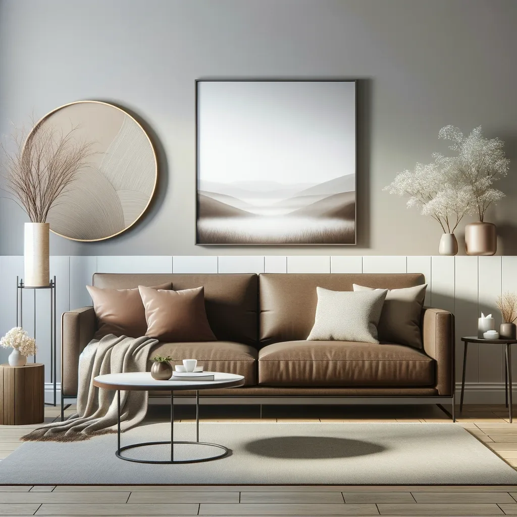 light gray walls and brown furniture