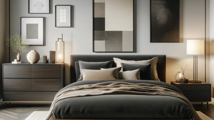light gray walls with dark bedroom furniture