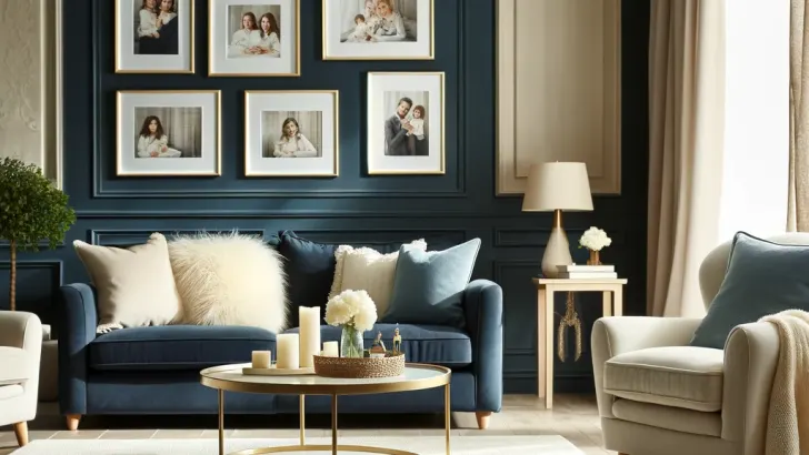 navy blue and cream living room