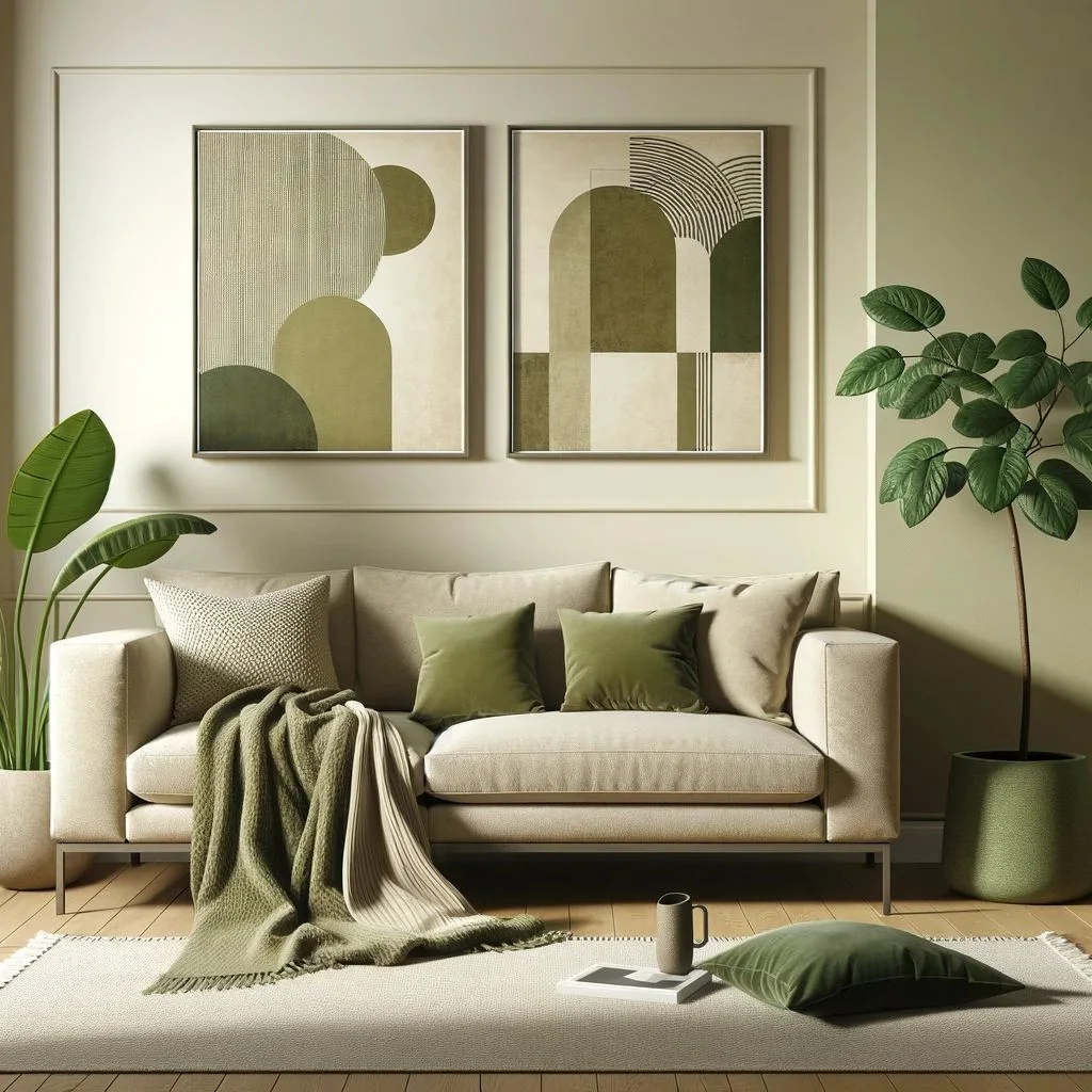 olive green and beige living room