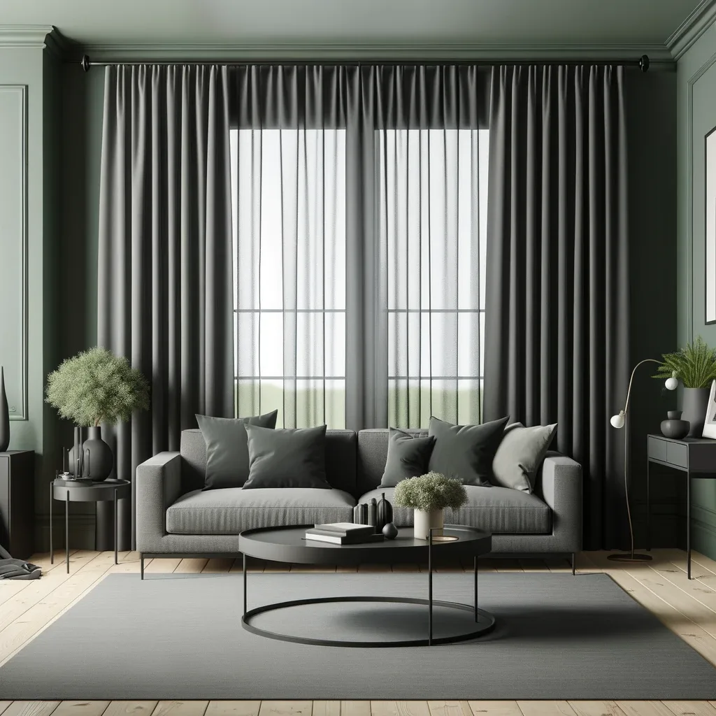 sage green walls and charcoal gray curtains