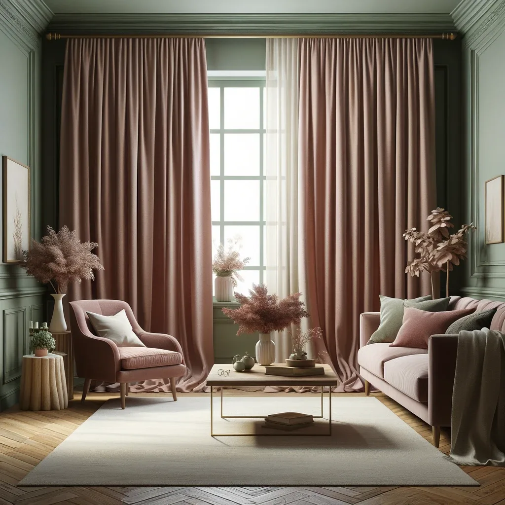 sage green walls and dusty rose curtains