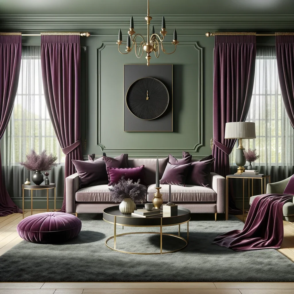 sage green walls and plum curtains