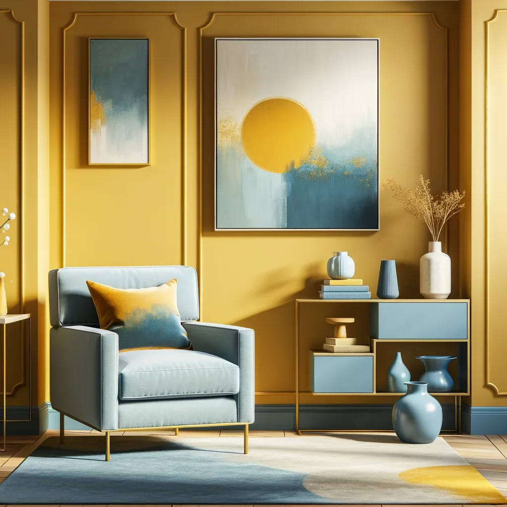 mustard yellow and sky blue interior
