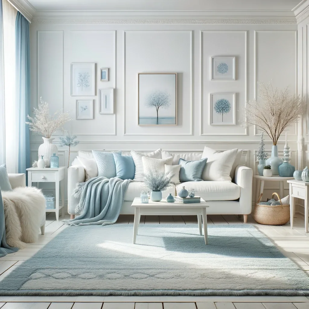 sky blue and white living room