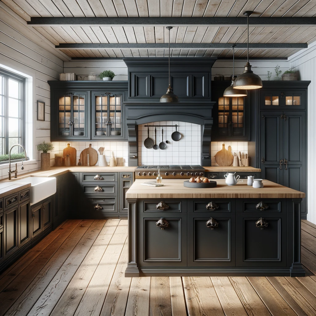 black farmhouse kitchen cabinets