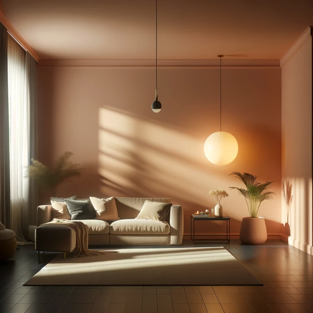 soft peach dark room