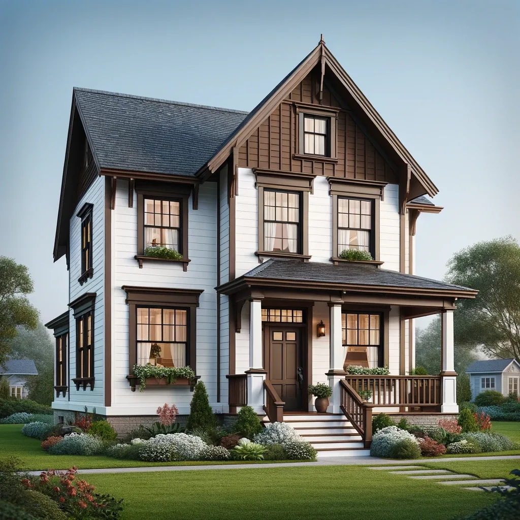 white house with chocolate brown trim