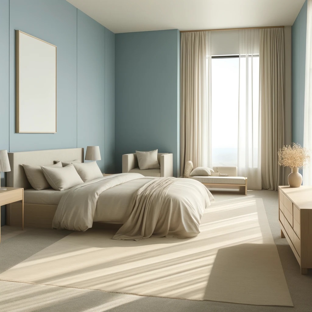 Sky Blue and Beige Bedroom Color Idea