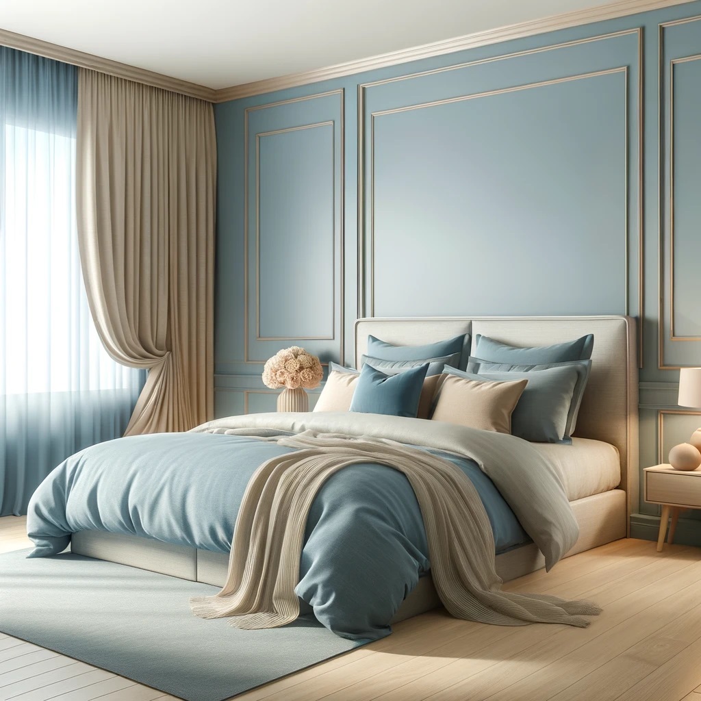 Sky Blue and Beige Bedroom Color Idea